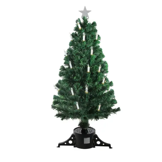 Northlight 4' Pre-Lit Fiber Optic Artificial Christmas Tree with Candles - Multi Lights Green {3}