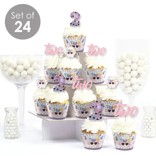 Big Dot of Happiness Two Cool - Girl - Cupcake Decoration - Pastel 2nd Birthday Party Cupcake Wrappers and Treat Picks Kit - Set of 24 {3}