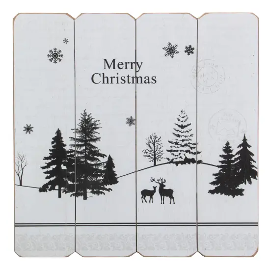 Northlight 16&rdquo; White Merry Christmas Post Card Winter Scene Wooden Wall Sign {1}