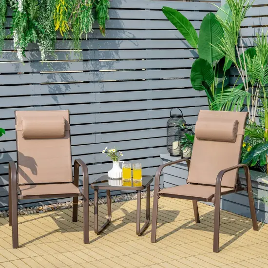 3 Pieces Patio Bistro Furniture Set with Adjustable Backrest Brown {2}