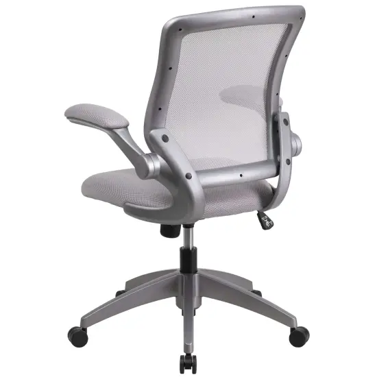 Emma and Oliver Mid-Back Mesh Swivel Ergonomic Task Office Chair with Gray Frame & Flip-Up Arms Black {9}