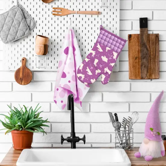 Northlight Hopping Bunnies Plaid Easter Kitchen Oven Mitts - 13.75" - Purple - Set of 2 {3}