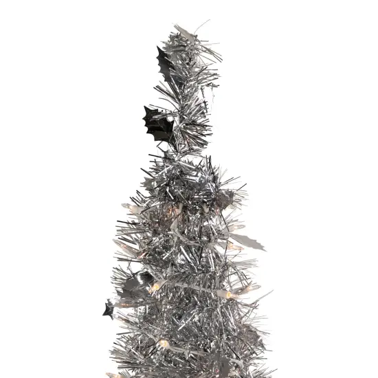 Northlight 6' Pre-Lit Silver Tinsel Pop-Up Artificial Christmas Tree - Clear Lights {5}
