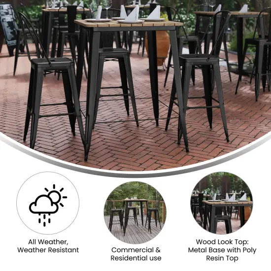 Merrick Lane Dryden Indoor/Outdoor Bar Top Table, 31.5" Square All Weather Poly Resin Top with Steel base Brown/Black {2}