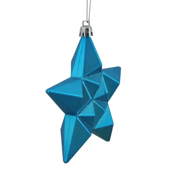 DAK 12ct Matte Turquoise Blue Glittered Star Shatterproof Christmas Ornaments 5" (127mm) {3}