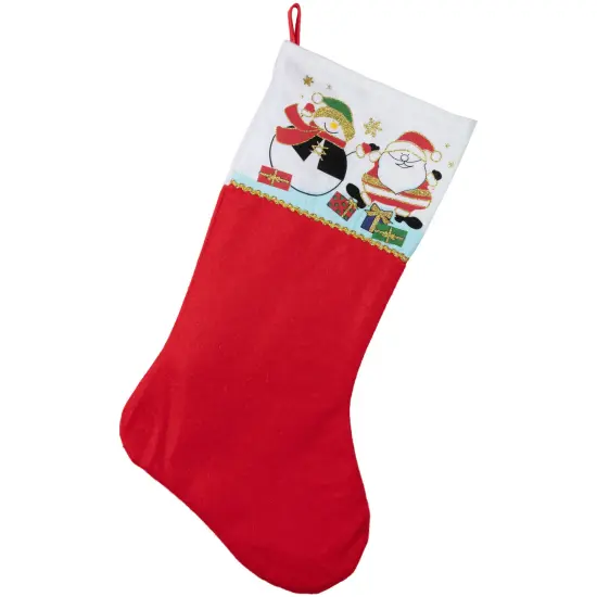 Northlight Santa and Snowman Christmas Stocking- 19" - Red and White {1}