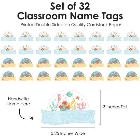 Big Dot of Happiness Ocean Creatures - DIY Blank Paper Desk or Locker Labels - Classroom Name Tags - Set of 32 {4}
