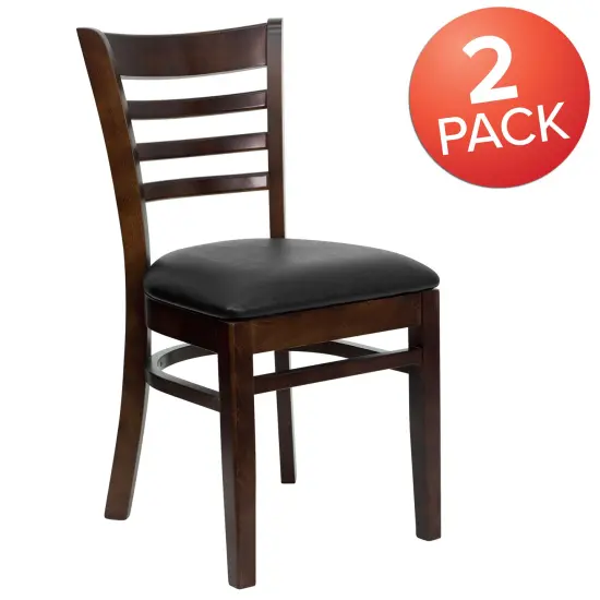 Emma and Oliver 2 Pack Ladder Back Wooden Restaurant Chair BlackVinyl/Walnut {5}