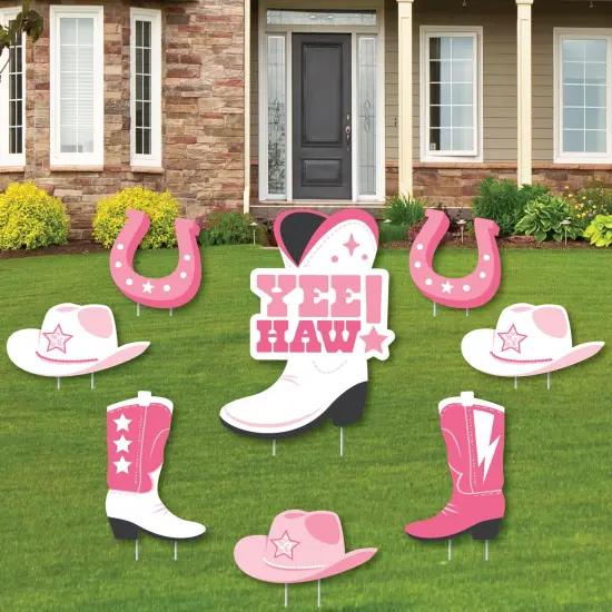 Big Dot of Happiness Rodeo Cowgirl - Yard Sign and Outdoor Lawn Decorations - Pink Western Party Yard Signs - Set of 8 {1}