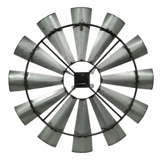 Distressed Grey Rustic 30 inch Metal Windmill Wall Clock {4}