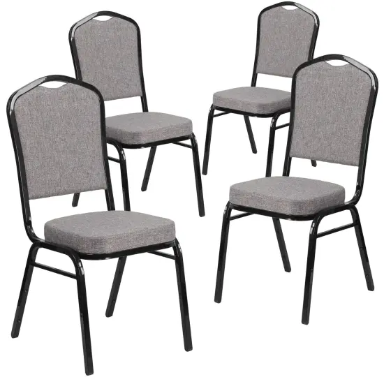 Emma and Oliver 4 Pack Crown Back Stacking Banquet Chair GrayFabric/Black {1}