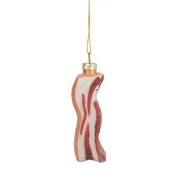 Northlight 3.5" Pink and White Strip of Bacon Glass Christmas Ornament {6}