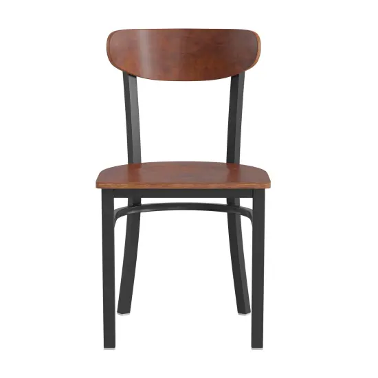 Emma and Oliver Yara Industrial Dining Chair with Rolled Steel Frame and Solid Wood Seat - 500 lbs. Static Weight Capacity Walnut {3}