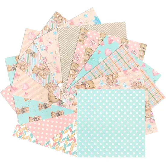 Wrapables 6x6 Decorative Single-Sided Scrapbook Paper for Arts & Crafts Projects, Scrapbooking, Card-Making Bears Pink & Blue {4}