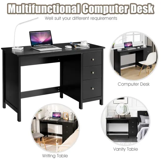 Computer Desk Study Writing Desk Home Office Workstation with 3 Drawers White/Black/Brown {6}