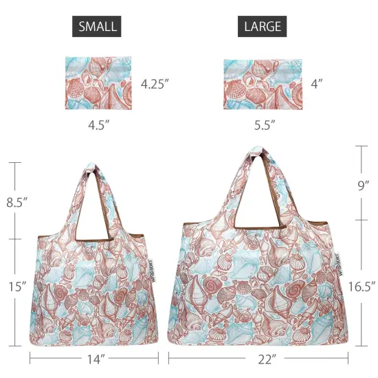 Wrapables Large & Small Foldable Tote Nylon Reusable Grocery Bags, Set of 2 Seashells {2}
