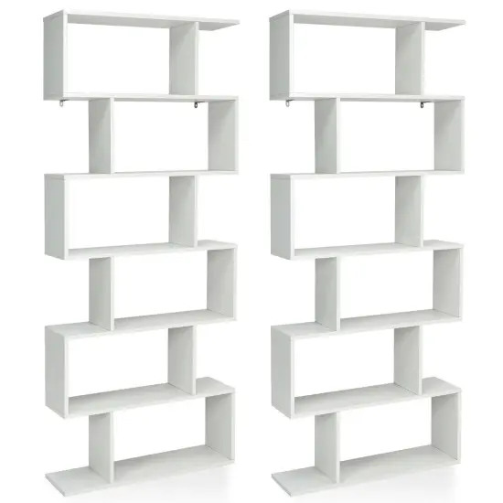 Costway 2 PCS 6 Tier S-Shaped Bookshelf Storage Display Bookcase Z-Shelf {1}