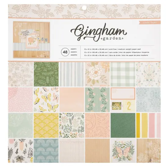 Crate Paper Single-Sided Paper Pad 12"X12" 48/Pkg-Gingham Gardens {1}