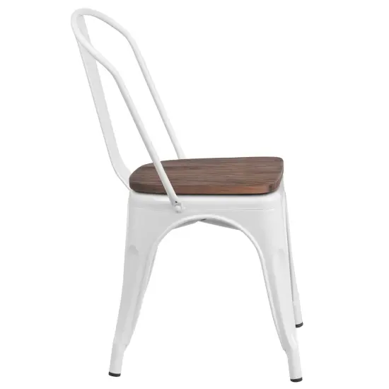 Merrick Lane Amsterdam Series Dining Chair - Blue Metal Frame - Textured Wooden Seat - Slatted, Curved Back White {5}