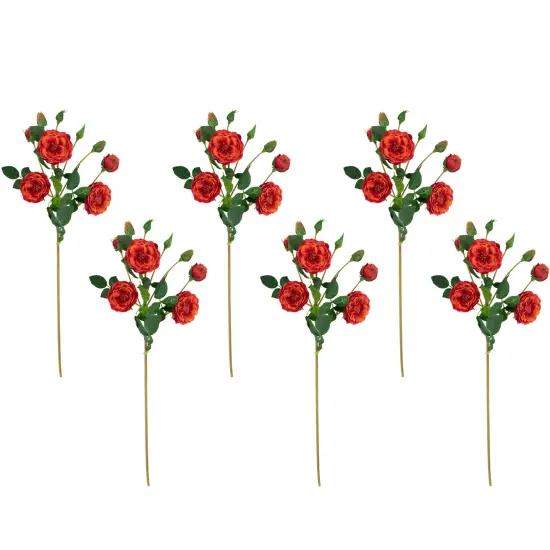 Northlight Real Touch&trade; Orange and Red Artificial Camellia Rose Floral Sprays, Set of 6 - 23" {1}