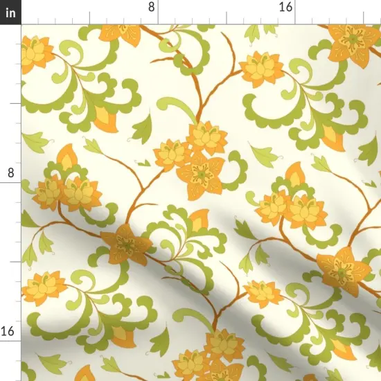 Various Fabrics by the Yard or Fat Quarter Trailing Floral Orange Chintz Indian Botanical Green Cream Retro Flowers Custom Printed Fabric by Spoonflower {2}