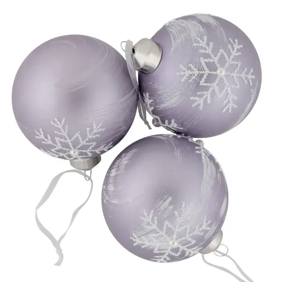 Northlight 3ct Purple Glass Ball Christmas Ornaments with Snowflakes 3" (80mm) {6}