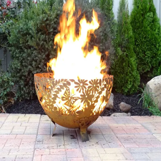Esschert Design 24" Bronze Floral and Leaves Rustic Finish Outdoor Fire Bowl - Large {3}
