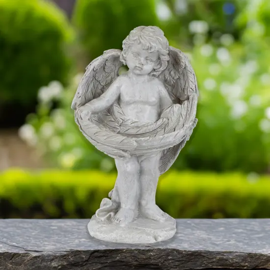 Northlight Cherub Wrapped in Wings Outdoor Garden Statue - 8" Gray {1}