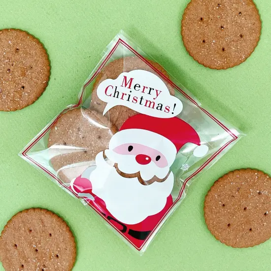Wrapables Transparent Self-Adhesive 4" x 4" Candy and Cookie Bags, Favor Treat Bags for Christmas Parties and Holidays (200pcs) Snow Falling Santa {11}