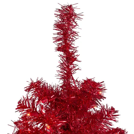 Northlight 4' Pre-Lit Slim Red Artificial Christmas Tree - Clear Lights {5}