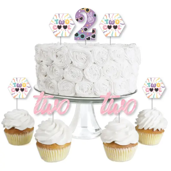 Big Dot of Happiness Two Cool - Girl - Dessert Cupcake Toppers - Pastel 2nd Birthday Party Clear Treat Picks - Set of 24 {1}