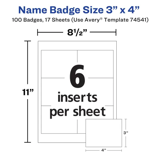 Avery Customizable Name Badges with Clips, 3" x 4", Clear Name Tag Holders with White Printable Inserts, 100 Clip Style Name Badges (74541) {5}