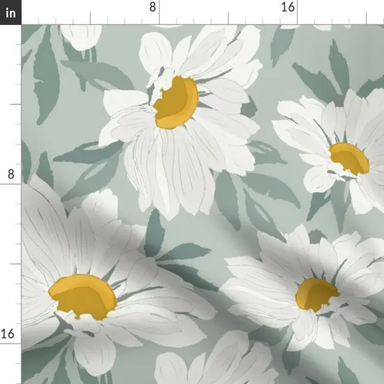 Various Fabrics by the Yard or Fat Quarter Mint Green Floral Garden Daisy Botanical Spring Party Modern Large Scale Custom Printed Fabric by Spoonflower {2}
