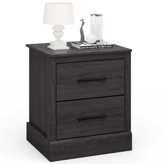 Costway 2 Drawer Nightstand Bedside Table Compact Sofa End Table Dark Grey Oak/Walnut {7}