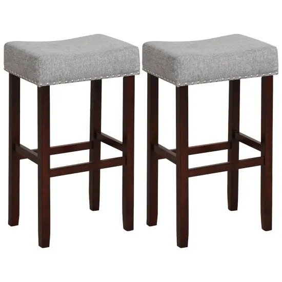 Costway Set of 2Counter Height Bar StoolsSaddle Kitchen Chairs with Wooden Legs {1}