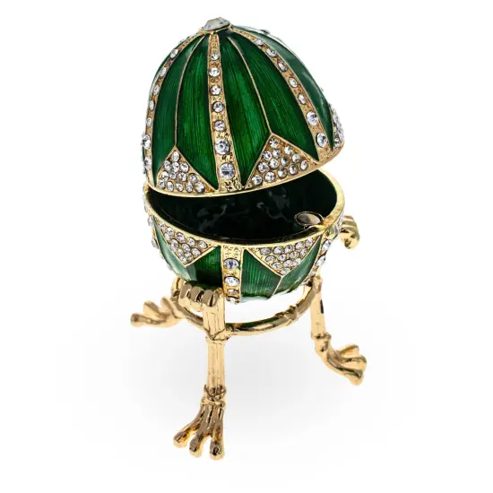 Crystal Rhombus on Green Enamel Royal Inspired Imperial Egg 3.15 Inches {3}