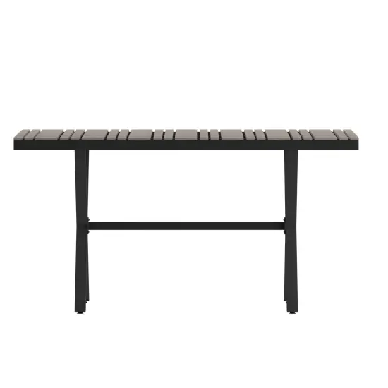 Emma and Oliver Fena 59" x 35.5" Outdoor X-Frame Dining Table with Faux Teak Poly Slat Top and Metal Frame Gray {3}
