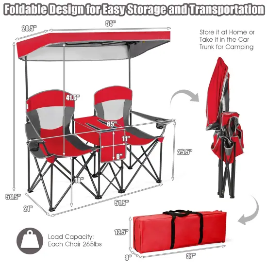 Portable Folding Camping Canopy Chairs with Cup Holder Red {3}