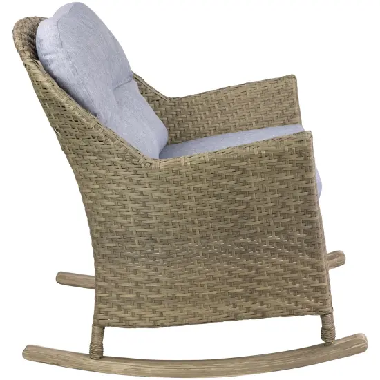 Northlight 34" Gray Resin Wicker Deep Seated Rocker Chair with Gray Cushions {7}