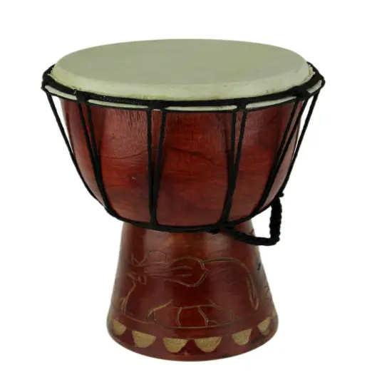 12 Inch Tall Carved Elephant Djembe Drum 6.5 Inch Diameter {1}