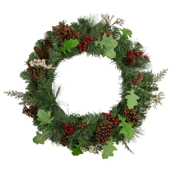Northlight Decorated Natural Pine and Berry Artificial Christmas Wreath, 24-Inch, Unlit Green {1}