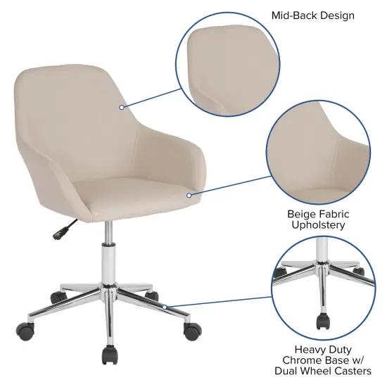 Merrick Lane Roma Home Office Bucket Style Chair with 360 Degree Rotating Swivel Beige Fabric {2}