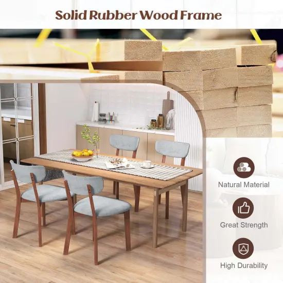 Costway Upholstered Dining Chairs Set of 4 with Solid Rubber Wood Frame, Curved Backrest Brown/Grey {6}