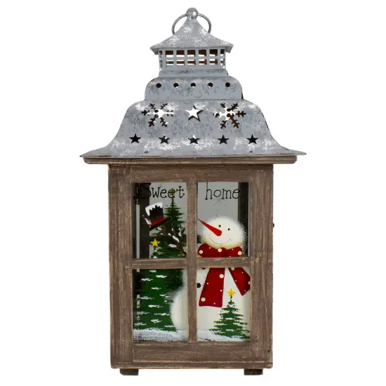 Northlight Rustic Wooden Snowman "Sweet Home" Pillar Candle Christmas Lantern - 16.5" Silver {1}