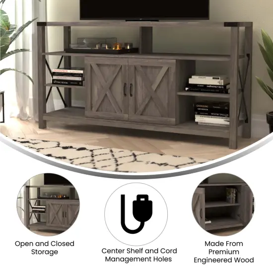Merrick Lane Green River Media Console with Open and Closed Storage Coastal Gray {7}