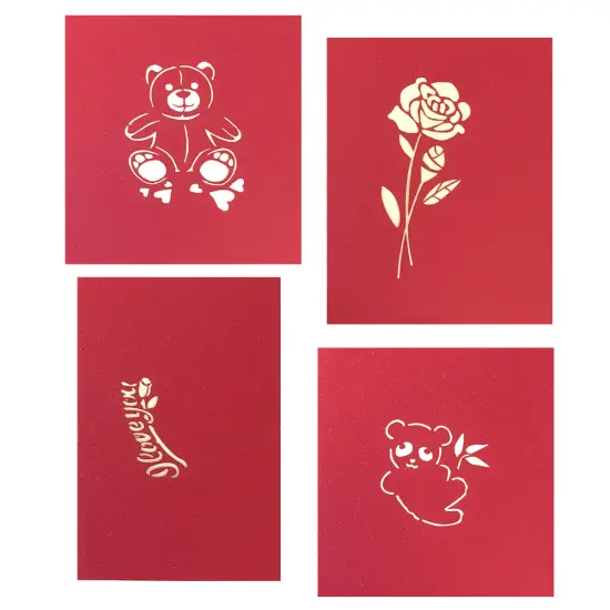 Wrapables (Set of 4) 3D Pop-Up Greeting Cards for Birthday, Thank you, Anniversary, Wedding, Holidays Heart Rose Bloom {6}