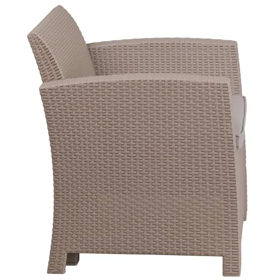 Merrick Lane Malmok Outdoor Furniture Resin Chair Faux Rattan Wicker Pattern Patio Chair With All-Weather Cushion Light Gray {5}