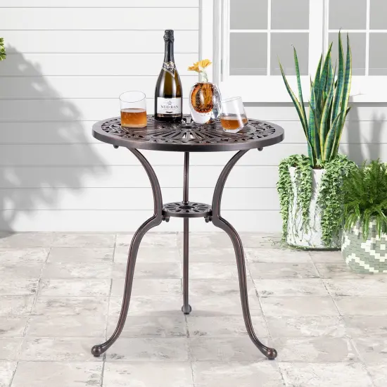 Costway 24" Round Cast Aluminum Table Patio Dining Bistro Table with 2 Inch Umbrella Hole {1}