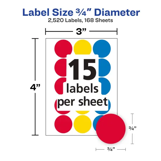 Avery Color-Coding Removable Labels, 3/4 Inch Round Labels, Assorted Colors, Non-Printable, 8 Packs, 2,520 Dot Stickers Total (21926) {4}