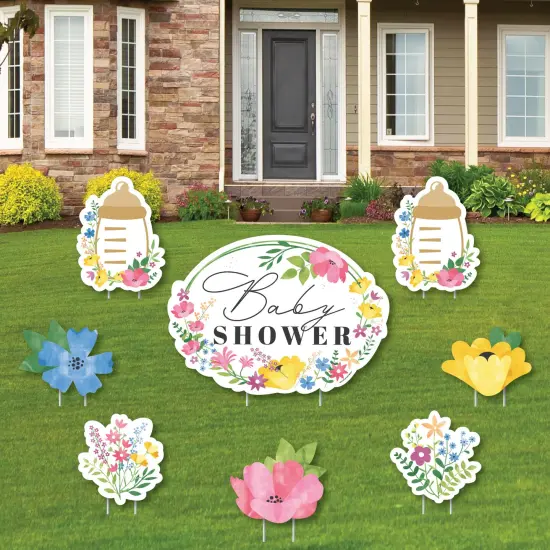 Big Dot of Happiness Wildflowers Baby - Yard Sign and Outdoor Lawn Decorations - Boho Floral Baby Shower Yard Signs - Set of 8 {1}